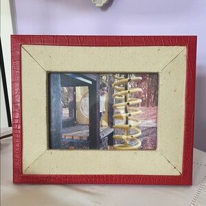 Red  leather trim picture frame holds 5x7